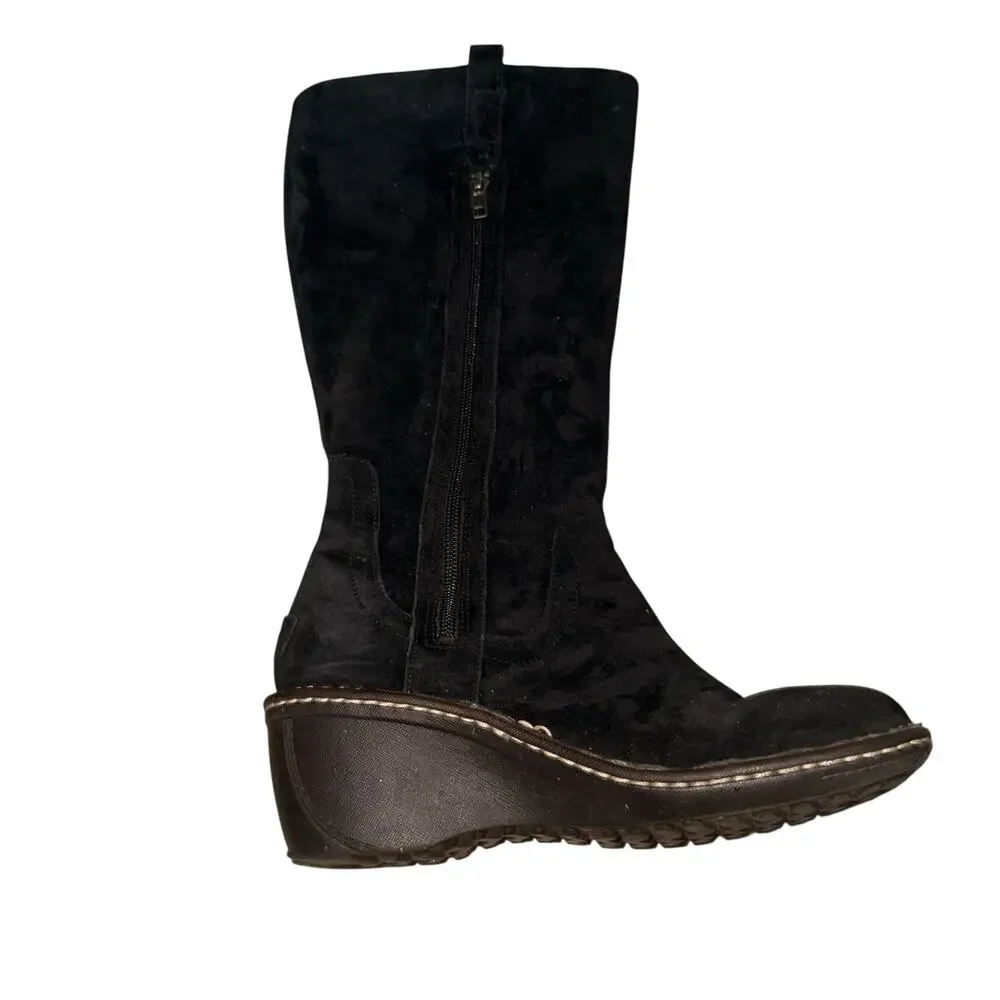 UGG Hartley Knee High Boots Black Suede & Sheep Skin Wedge S/N 3342 Size 7 M